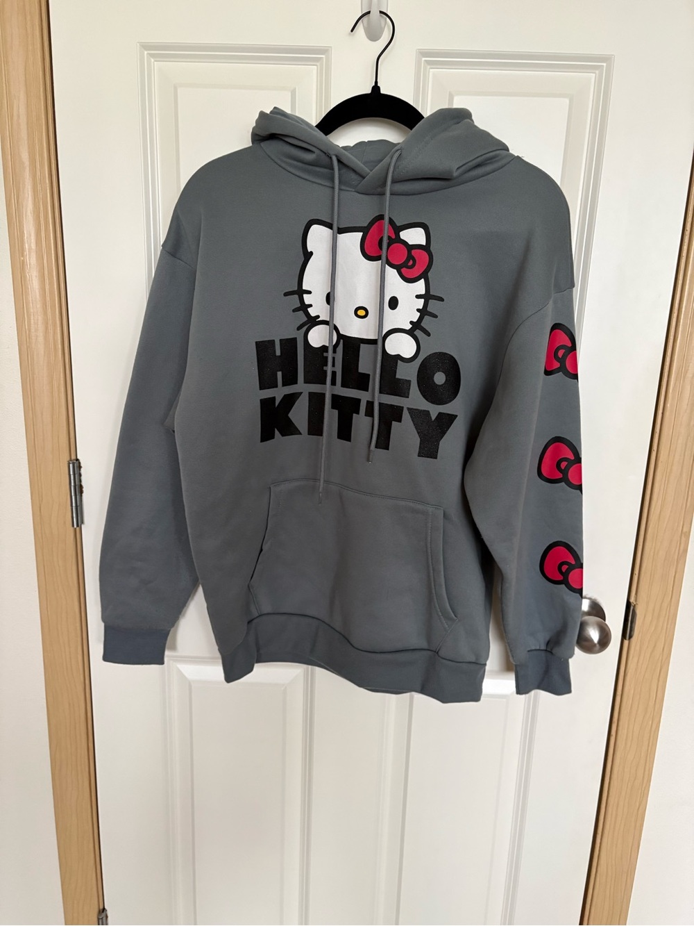 Hello Kitty Gray Pullover Hoodie with Pink Bow Accents